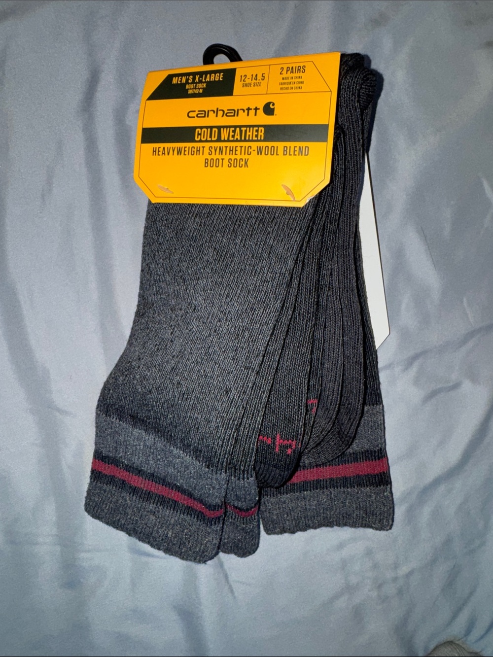 Carhartt Men's Cold Weather Gray & Black Boot Socks with Red Accent